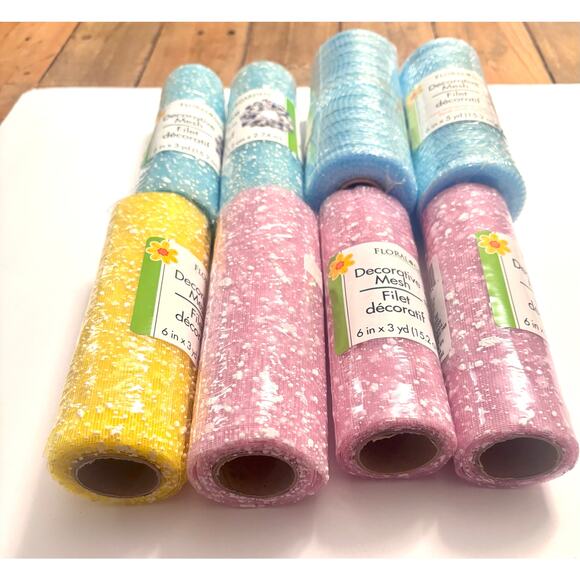 Decorative Mesh Crafting Wreath making Floral Ribbon Blue Pink Yellow 6 in wide - Picture 7 of 7